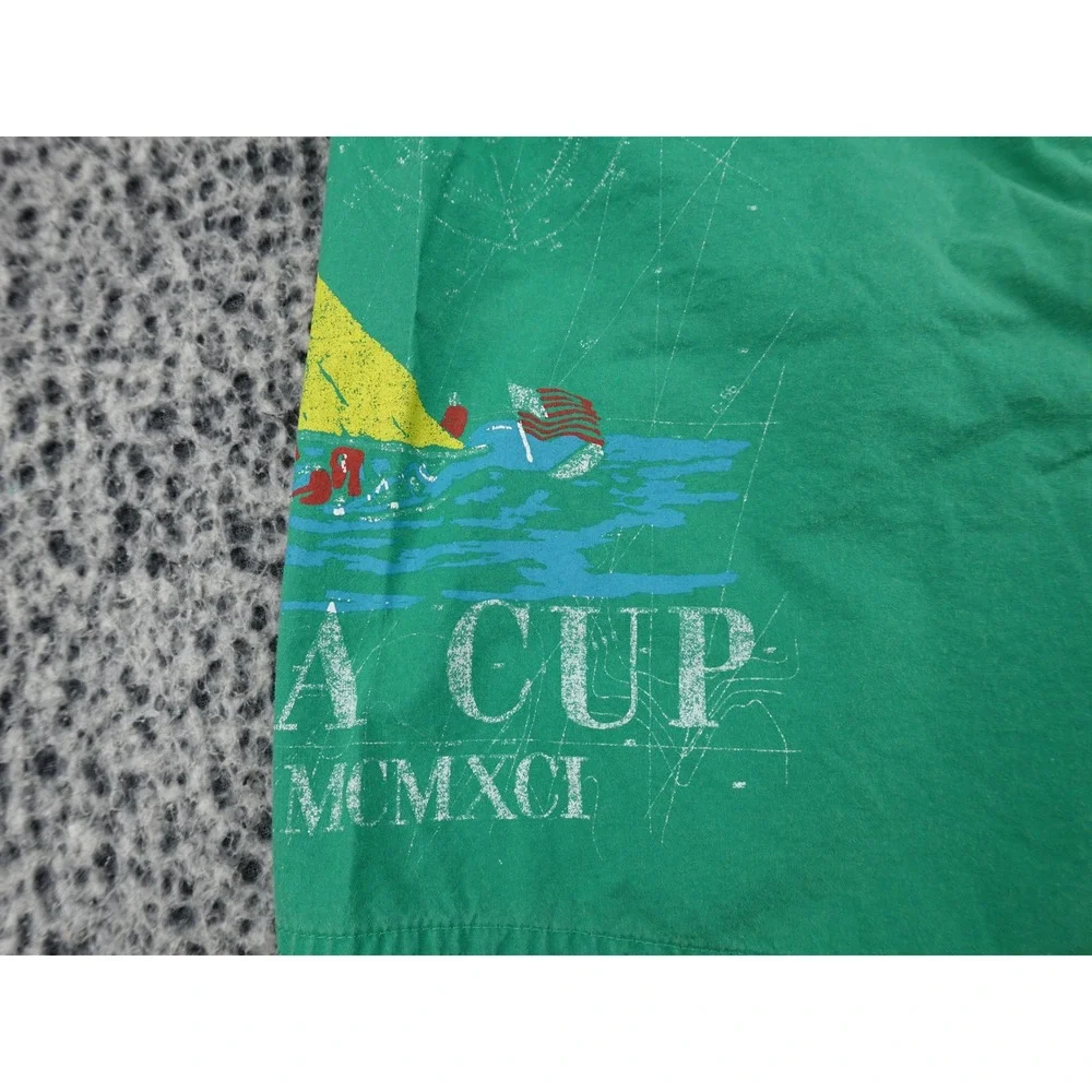 Nautica Swim Trunks‎ Mens Medium Green Vintage 1991 Sailing Graphic Shorts